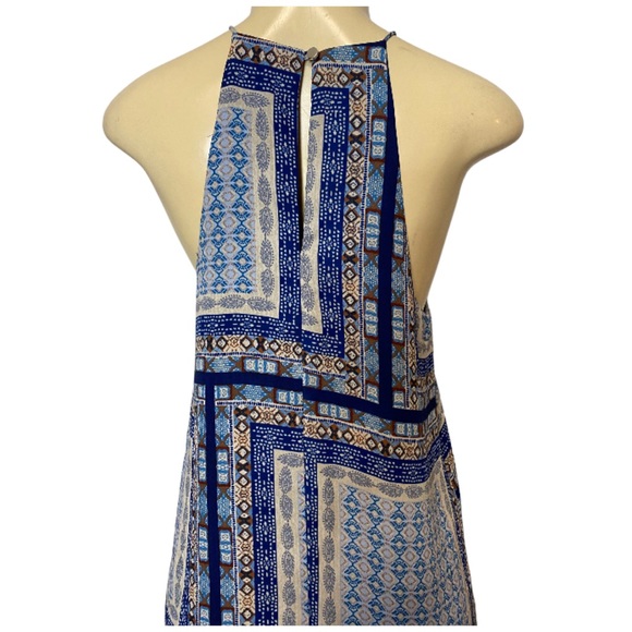 Everly By Anthropologie Halter Neck Blue Multicolor Patchwork Mini Dress - Picture 6 of 7